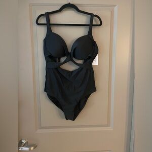 XL swimsuits for all, black cut out one piece